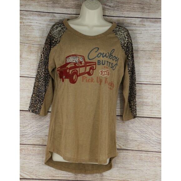 Daisy Rae Womens Size Small XL Knit 3/4 Sleeve Top Shirt Leopard Print Brown - Picture 1 of 6